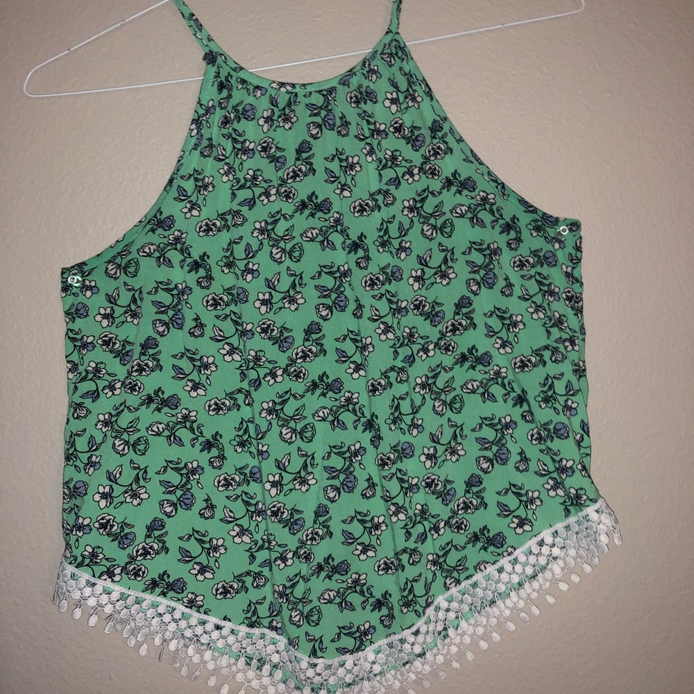 Floral boho tank with fringe at bottom